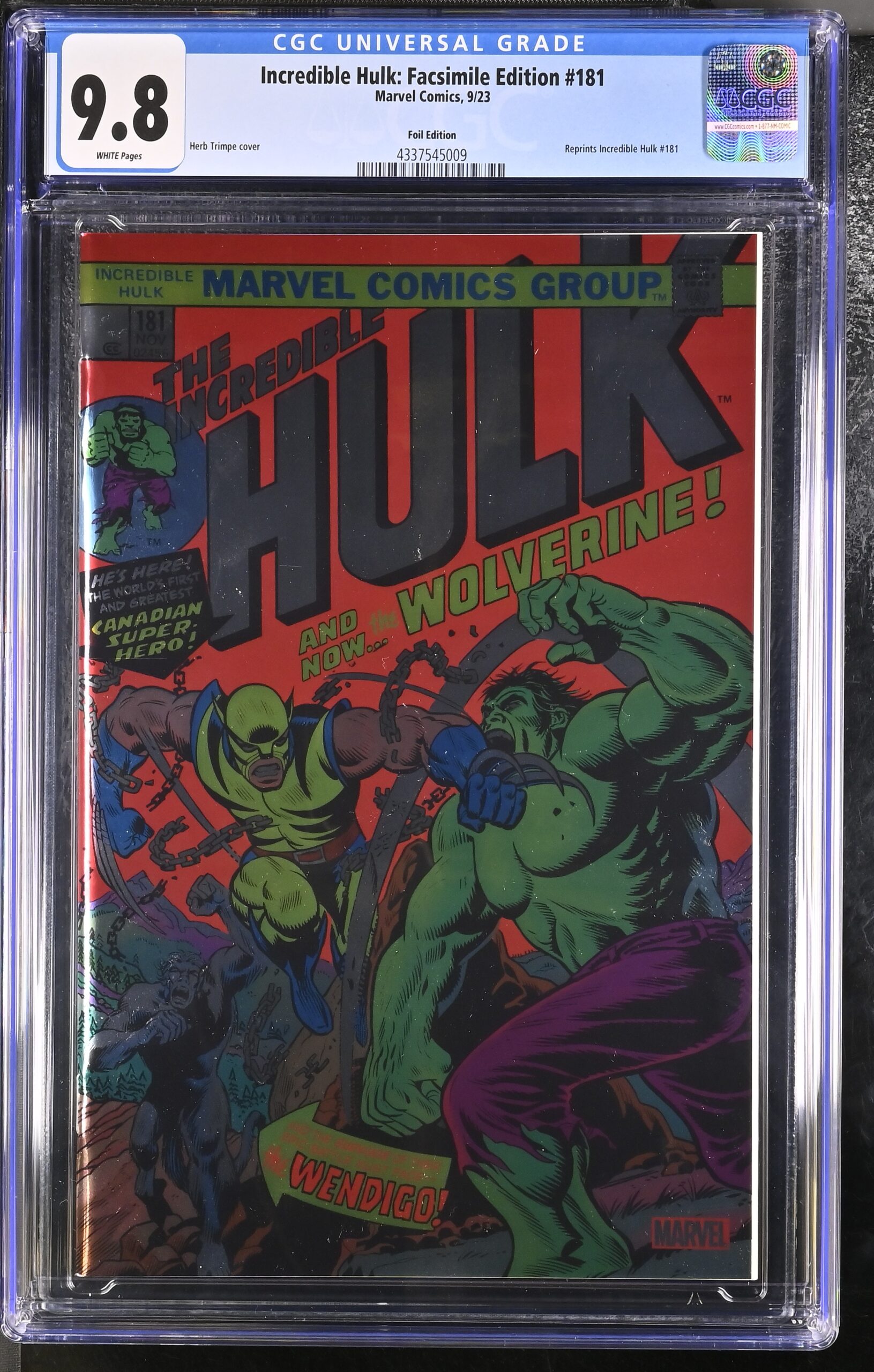 CGC 9.8 Incredible Hulk: Facsimile Edition #181