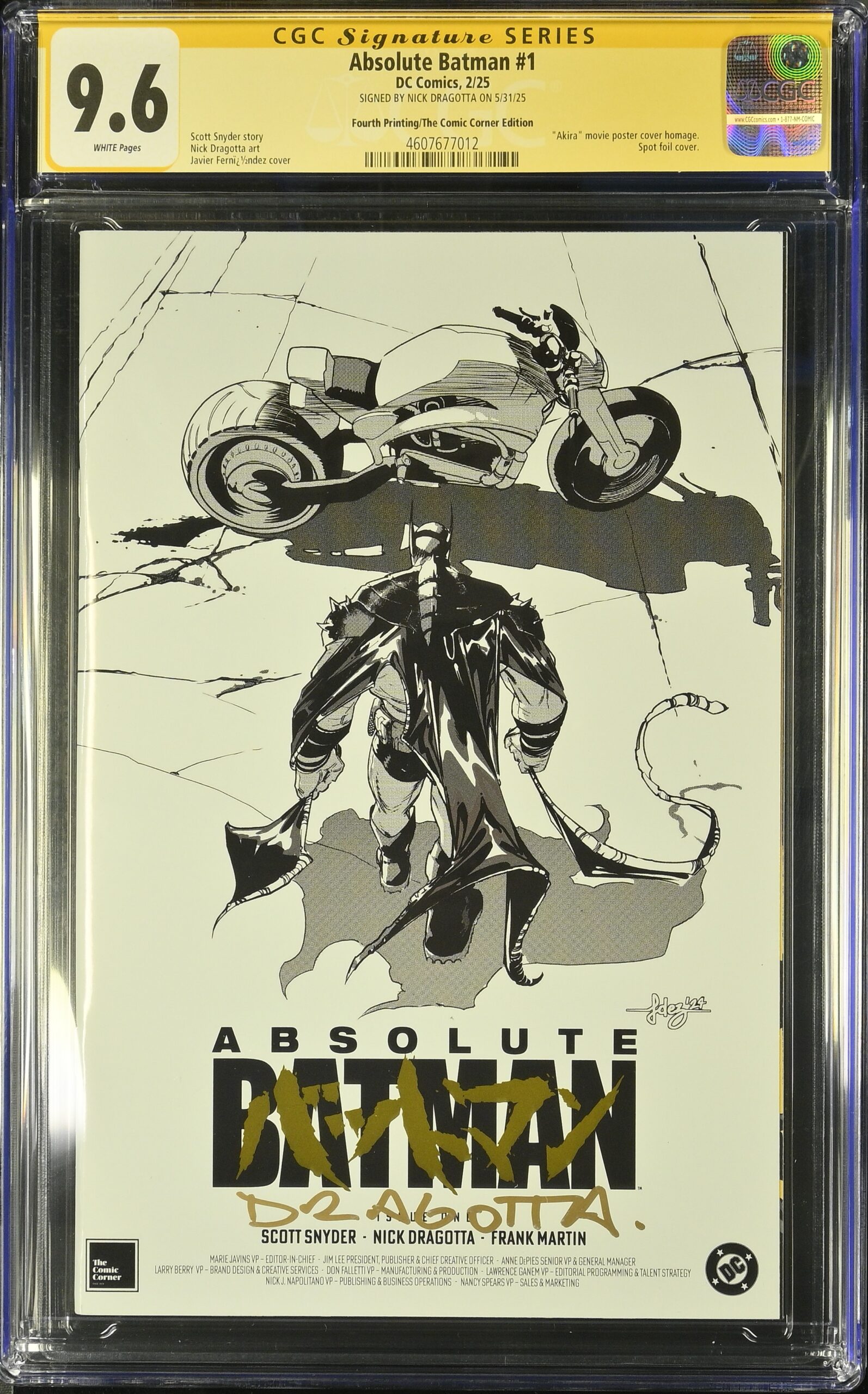 CGC ABSOLUTE BATMAN 9.6 SIGNED DRAGOTTA